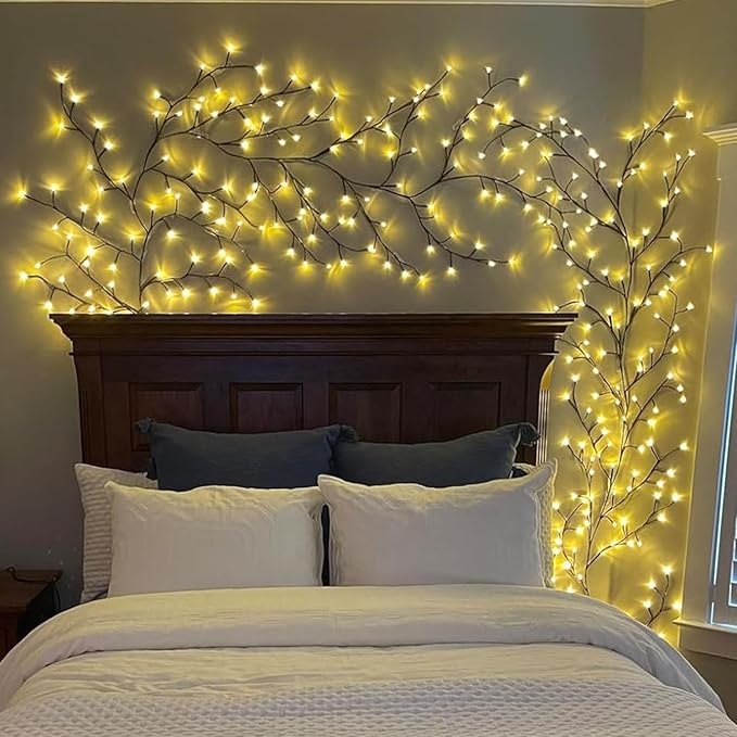 2Pcs Enchanted Willow Vine Lights with Remote, 18 Branches 144 LEDs Lighted Willow Vine for Wall Decor, Indoor Christmas Swags Decorations for Bedroom, Living Room & Home Decor