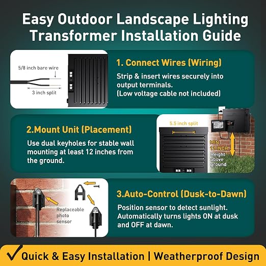GOLDEN STAR 600W Low Voltage Transformer Outdoor Landscape Power Pack 120V AC to 12V&14V AC with Sensor and Weather Shield for LED Landscape Lighting, Spotlight, Pathway Light, ETL Listed