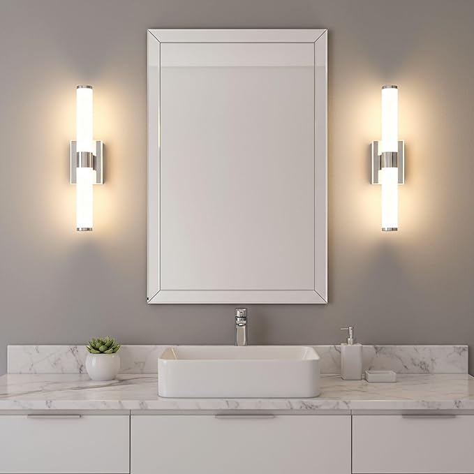 20 Inch LED Vanity Light Bar with Motion Sensor, Dual LED Source | 4 Lighting Modes (incl. Night Light) | 3000K Warm White, Dimmable, CRI 90+, 1040LM, ETL Listed (Chrome)