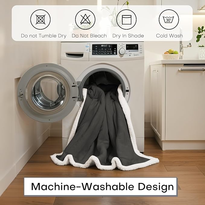 Electric Heated Blanket Throw Size 50"x60" – ETL Certified for Safe Overnight, 4 Heat Settings & 3H Auto Off, Dual-Sided Microplush Sherpa for Home Theater Night, Machine Washable – Iron Gray