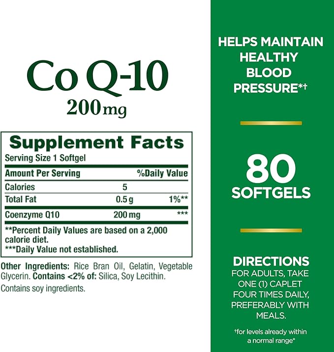 Nature's Bounty CoQ10, Supports Heart Health, Dietary Supplement, 200mg, 80 Rapid Release Softgels, (Pack of 2)