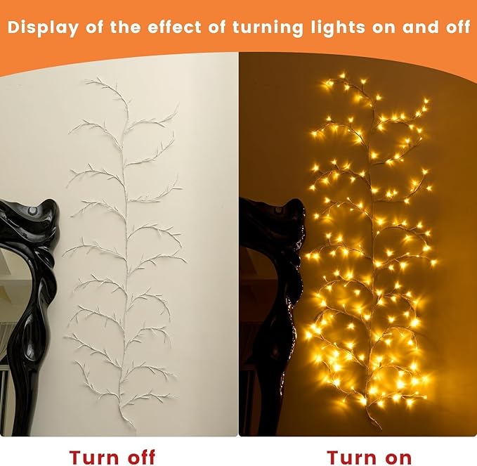 2Pcs Enchanted Willow Vine Lights, 18 Branches 144 LEDs Lighted Willow Vine for Wall Decor, Indoor Christmas Swags Decorations for Bedroom, Living Room & Home Decor, White Branch
