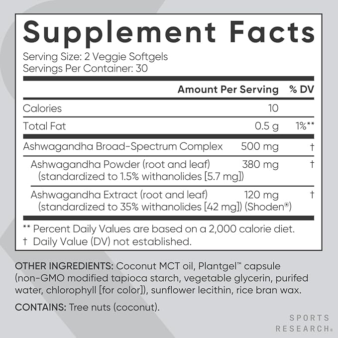 Sports Research Vitamine D3 K2 avec huile de coco, Ashwagandha Softgels avec huile de coco MCT et supplément de L-théanine double concentration - Softgels Suntheanine pour la concentration, la relaxation et la vigilance