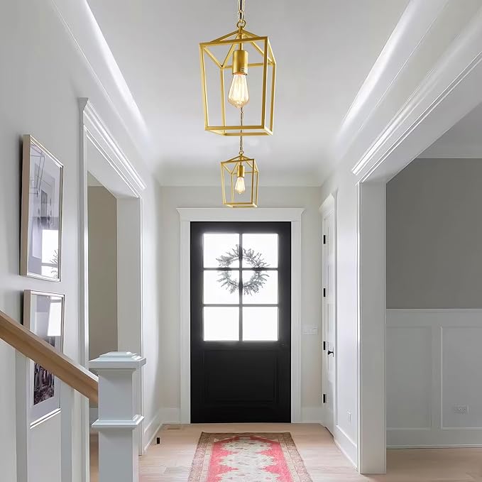 Sheetea 2-Pack Gold Pendant Lights Kitchen Island, Modern Mid Century Light Fixtures Hanging Lamp for Kitchen, Farmhouse Kitchen Pendant Lighting Over Island, Metal Cage Design