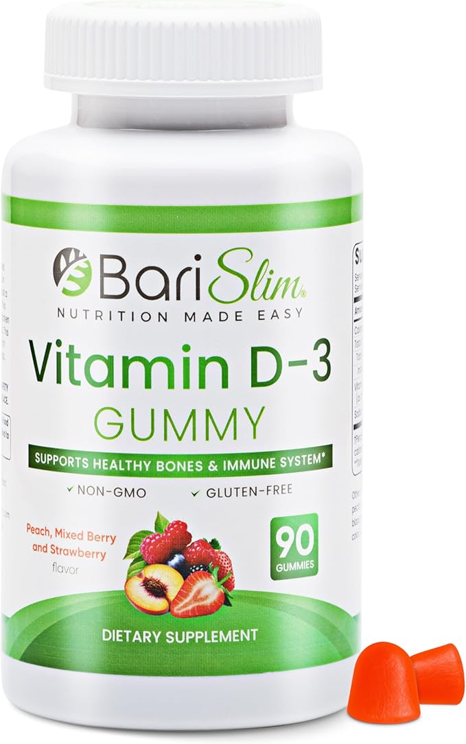 BariSlim Vitamines D-3 Gélifiées Bariatriques - Vitamine Gélifiée Spécialement Formulée pour les Patients Après une Chirurgie Bariatrique - Facile à Digérer et Saveurs de Fruits Délicieuses | 90 Gommes aux Fruits