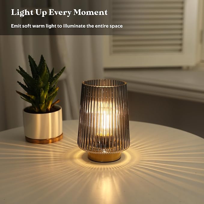 LUSHARBOR Battery Powered Lamp with Timer, Cordless Small Table Lamps Battery Operated with LED Bulb, Decorative Bedside Lamp for Living Room Grey 2Pack