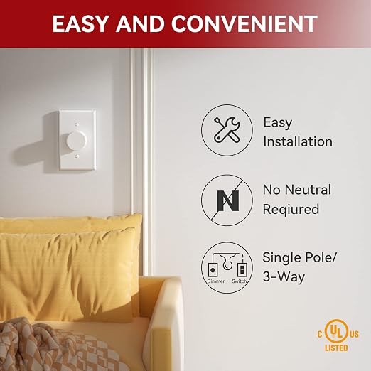 AIDA Digital Light Toggle Dimmer Switch for Dimmable LED, CFL & Incandescent Bulbs, Single Pole/3-Way, Screwless Wall Plate Included, UL Listed, No Neutral Wire, 10 Pack