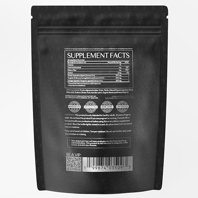 Formulation Factory Self Obsessed Shilajit Gummies for Men, Shilajit + Tongkat Ali + Fadogia Agrestis Supplement, Energy, Strength, Drive & Vitality Support, (2 Month Supply – 120 Count, Pack of 1)