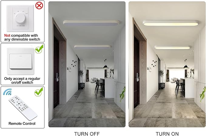 Qcyuui Dimmable LED Ceiling Light with Remote,39.4 in Long Ceiling Light Fixture,Modern Flush Mount Ceiling Lamp,Kitchen Lighting Fixtures Ceiling for Office Bedroom Hallway(Cream/48W)
