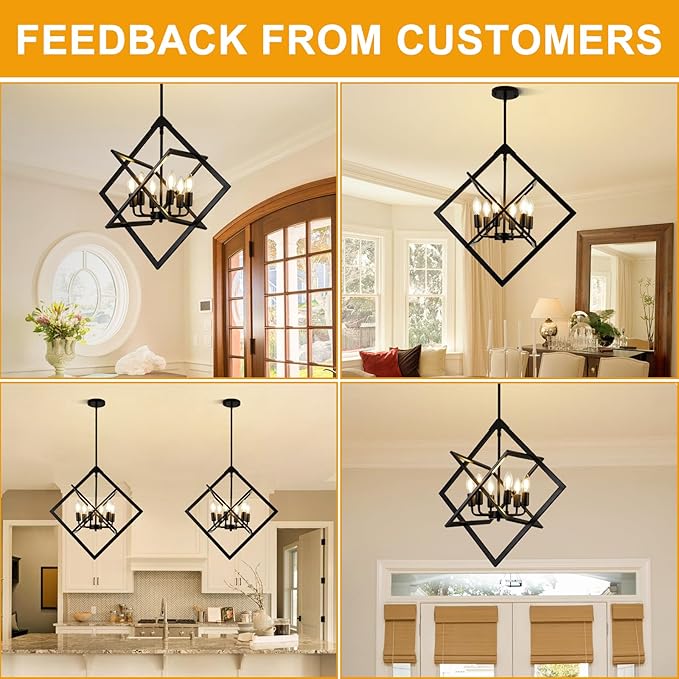 24" Modern Black Chandelier for Dining Room, No Assembly Required 6-Light Dining Room Light Fixture Over Table, Industrial Metal Hanging Pendant Lights Fixture for Kitchen Island, Entryway, Foyer