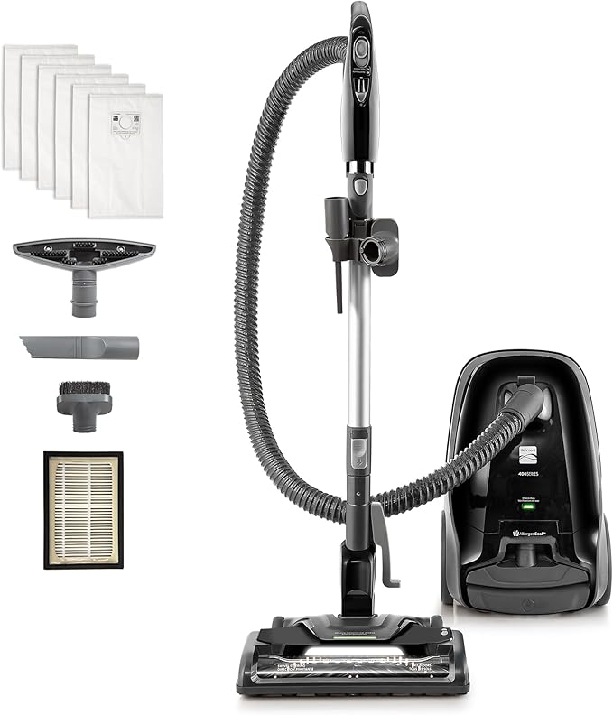 Kenmore BC3006 400 Series Pet Friendly Lightweight Bagged Canister Vacuum Cleaner 2-Motor Design with Hair Eliminator Brushroll, HEPA, LED Headlight，Extended Wand and Auto Cord Rewind, Anthracite