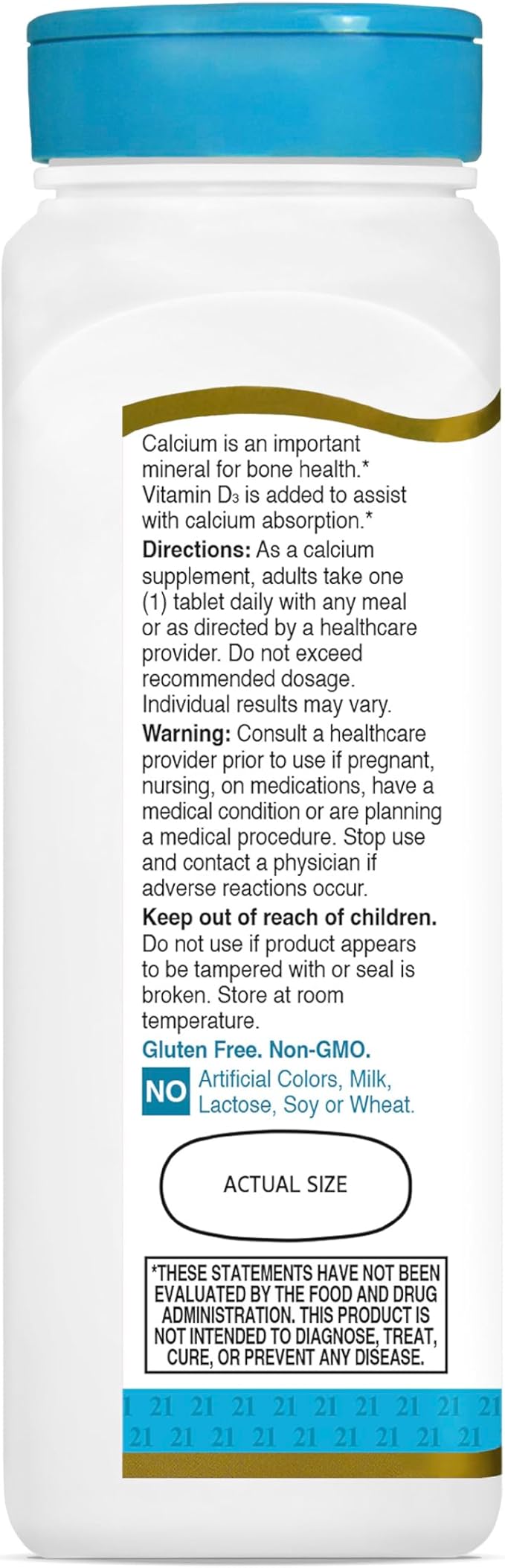 21st Century Calcium Plus D3 Tablets, (90 Count), 1000mg Calcium with Vitamin D3 20mcg (800 IU), Gluten-Free & Non-GMO, Bone Health Supplement for Men & Women, No Added Yeast or Artificial Flavors