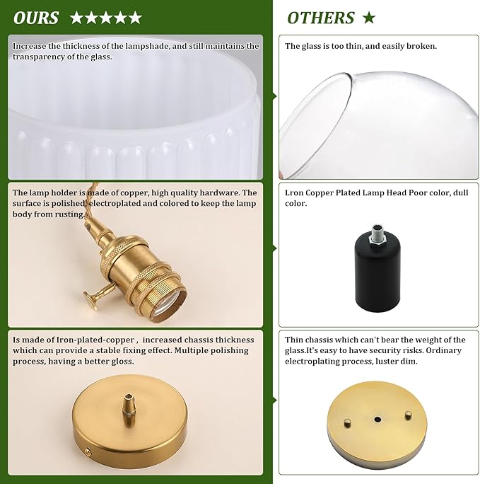 Shenmoyl Pendant Light with White Striped Glass Lmapshade, Brass Vintage Pendant Light Adjustable Hanging Light for Kitchen Island Dining Room Hallway