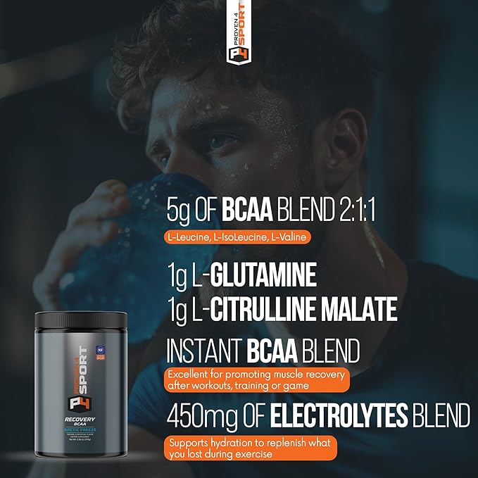 BCAA Recovery Powder – NSF Certified for Sport – 5g Branched Chain Amino Acids 2:1:1, Electrolytes, Glutamine & Citrulline Malate - Caffeine-Free Post-Workout - 30 Svgs (Arctic Freeze)
