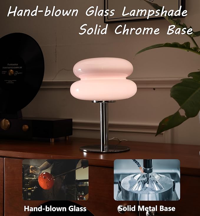 Glivpny Mushroom Lamp Table Lamp for Night Stands,Mid Century Modern Desk Lamps for Bedroom, Vintage Dimmable Bedside Small Cute Lamps, Cool Aesthetic House Warming Gifts New Home Decor (Pink)