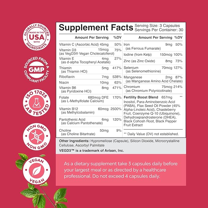 Fertility Supplements for Women with Inositol & Folic Acid - Preconception Vitamins for Women for Hormone Balance with L-methylfolate, B12, Vitamin D3, Iodine, Selenium, zinc and CoQ10 - 90 Count