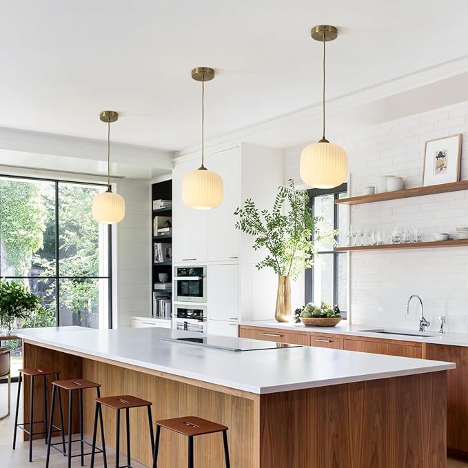 KCO Lighting Modern Gold White Glass Pendant Light Contemporary Brass Metal Kitchen Island Dining Pendant Light Industrial Large Globe Pendant Lamp 1-Light Round Ball Hanging Lighting Fixture