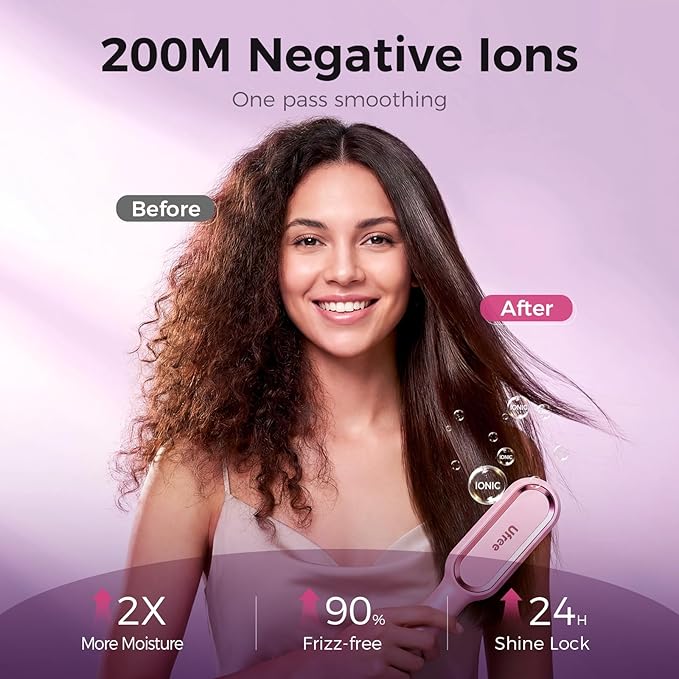 Ufree Hair Straightener Brush, Double Row Negative Ion Hot Comb for Women, 9 Temps Fast Heating 430°F LED Display, Anti Frizz, Works on Natural Curly Thick Hair, Dual Voltage Travel Ready
