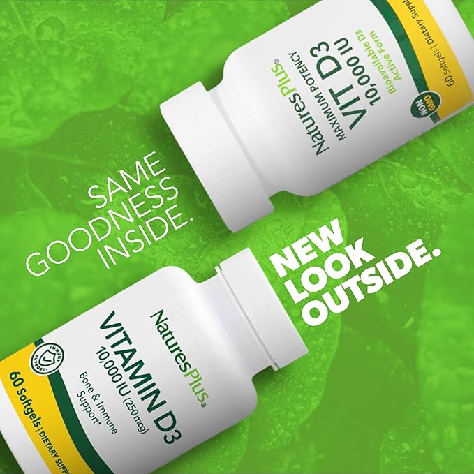 NaturesPlus Vitamin D3 10,000 IU - 60 Softgels - Supports Immune & Bone Health - Gluten Free - 60 Servings