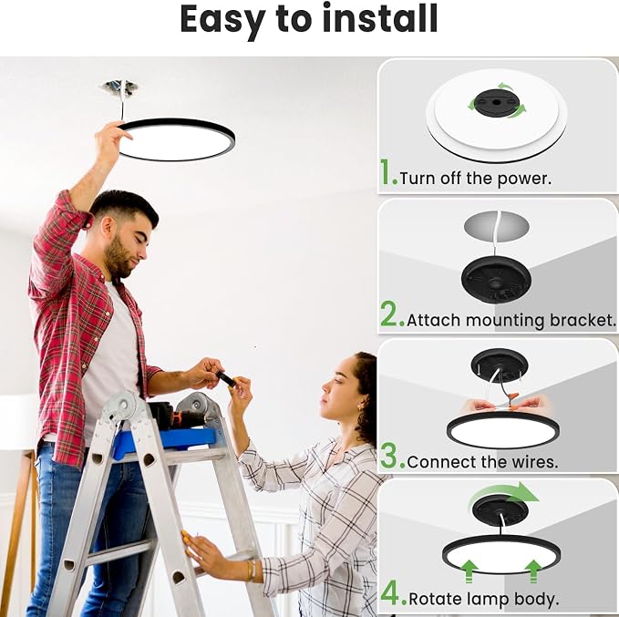 zemty Black Ceiling Light 9 Inch,24W 2400lm Bright LED Flush Mount Light Fixture 3000K/4500K/6000K Adjustable,Thin Flat Ceiling Lamp for Bathroom Closet Pantry Hallway - 2Pack