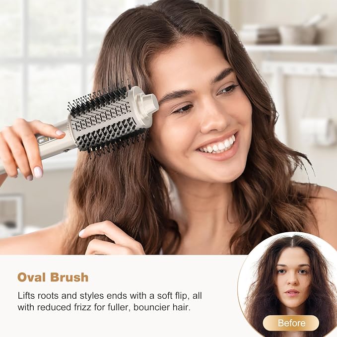 7MAGIC 7-in-1 Hot Air Styler, Hair Styler Dryer Brush with Auto-Wrap Curlers, High-Speed Hair Dryer for Fast Drying, Volumizing & Straightening, Travel Case Included, Champagne Gold