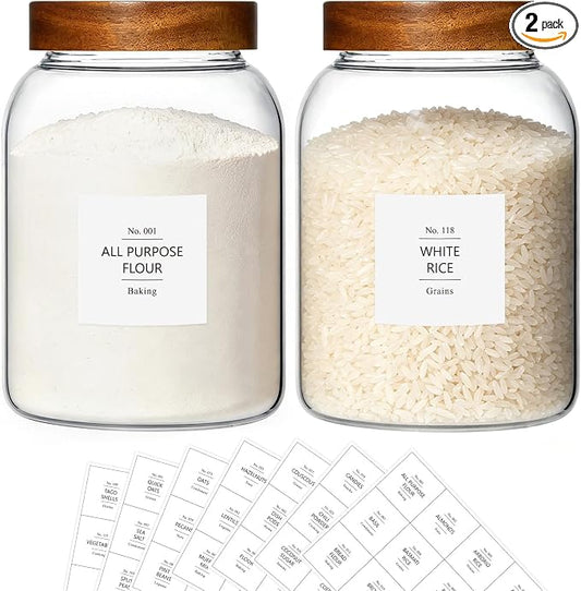 KEYWING 100 fl.oz Large Glass Storage Containers with Lids, 2 Pack Airtight Food Storage Containers, Pantry Organizer for Flour, Sugar, Rice, Eggs, Cereal, Cookies
