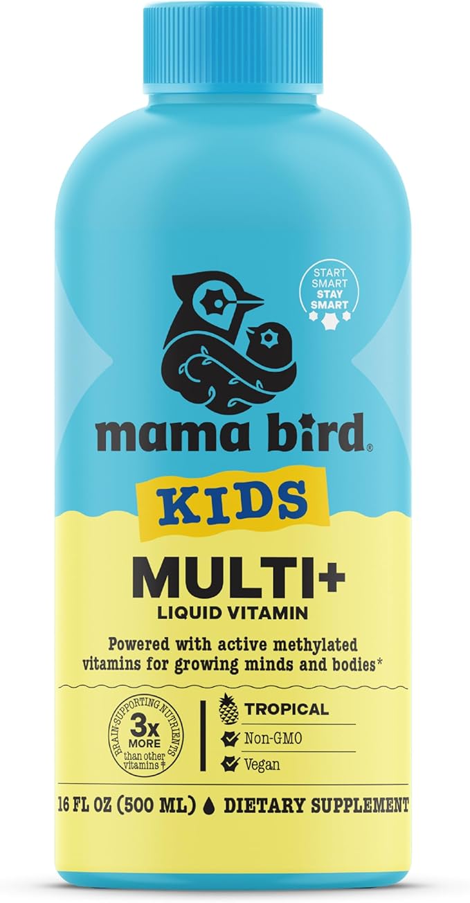 Best Nest Wellness - Mama Bird - Kids Multi+ Liquid Vitamins (31 Servings) Tropical Flavor - Active Methylated Vitamins, Kids Multivitamin - Organic Superfoods, Enzymes