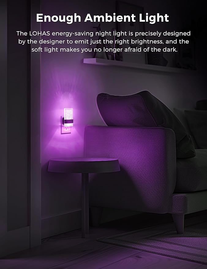 L LOHAS LED Night Lights Plug Into Wall [2 Pack], Color Changing Night Light with Dusk to Dawn Sensor, RGB 180° Rotating Night Light, 0-100LM Dimmable Nightlight for Kids, Bathroom, Hallway,Gift