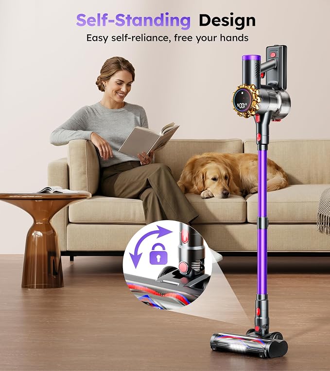 Cordless Vacuum Cleaner,Upgraded 550W 45KPA 60Mins Vacuum Cleaners for Home,Self-Standing Stick Vacuum with LED Display, Anti-Tangle,8 in 1 Lightweight Vacuum Cordless for Pet Hair Carpet Hard Floors