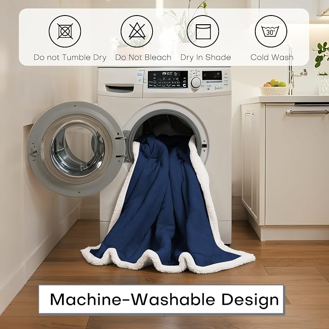 Electric Heated Blanket 72"x84" Full Size for Safe All Night Rest, Dual-Sided Microplush Sherpa for Bedroom Couch Use, 4 Heat Settings & 10 Hours Auto Off Energy Saving, Machine Washable-Dark Blue