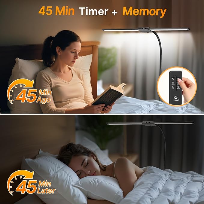 Syrinx LED Floor Lamp, 18W 2000LM Bright Reading Floor Lamp for Office, Gesture & Remote Control, Dual Head Goose-Neck Standing Lamp, Dimmable Brightness & Color Temp, Eye Caring Light for Living Room