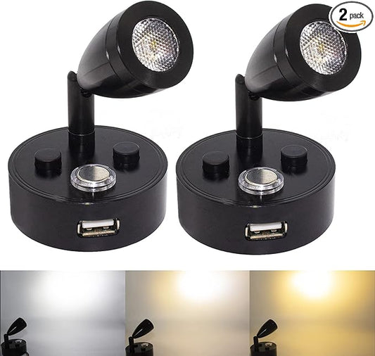 RV Lights Interior Fixture, 12V LED with USB Port RV Reading Light Dimmable Touch Bedside Light Warm White for Camper Trailer Caravan Truck Boat Motorhome Lighting