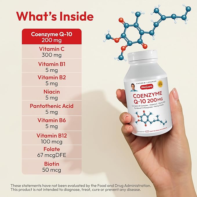 ANDREW LESSMAN Coenzyme Q-10 200 mg 360 Capsules – Essential for Energy Production and Optimum Key Organ Function, Anti-Oxidant Support, Depleted by Aging, Plus B-Complex. Easy to Swallow Capsules