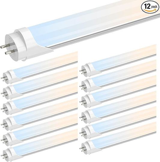 T8 LED Bulbs 4 Foot, LED Tube Lights 4ft Type A+B, 24W, 3200LM, 6 CCT(3000K-6500K) Plug and Play or Ballast Bypass, Fluorescent Light Bulb 48 Inch T10 T12 Tube Replacement, Dual-Ended, Frosted,12 Pack