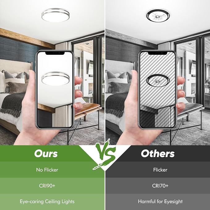 16in 50W LED Flush Mount Ceiling Lights 5600lm Super Bright, Dimmable LED Ceiling Light Fixtures 2700K-6500K 5CCT Adjusted, 2-Pack Modern Light Fixture Ceiling for Living Room Bedroom Kitchen , Nickle