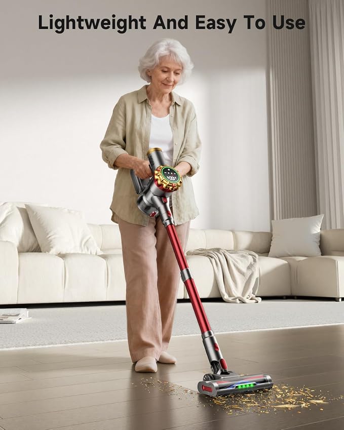 Cordless Vacuum Cleaner, 185AW Powerful Vacuum Cleaner for Home, 65 Mins Stick Vacuum with Self-Stand Design, Anti-Tangle, Lightweight Vacuum Cordless for Hardwood Multi-Surface Floor Carpet Pet Hair