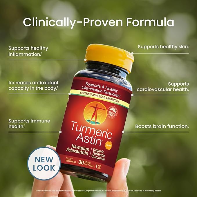 Nutrex Hawaii TurmericAstin – Turmeric & Hawaiian Astaxanthin Supplement with BioAstin & BioPerine Black Pepper, 30 Vegan Softgels