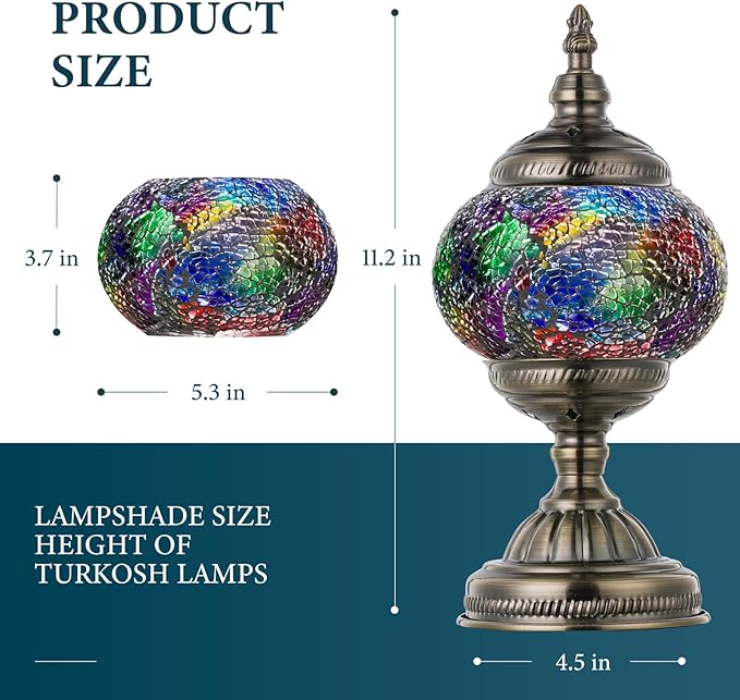 Marrakech Turkish Lamp Mosaic Table Lamps with Tiffany Style, Handmade Moroccan Lamp with Bronze Base Including LED Bulb for Living Room Bedroom Decor (Shard Colorful)