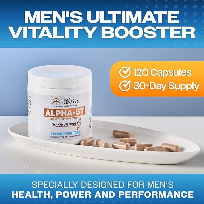 Simply Elevated Alpha-GT - 14-in-1 Male Enhancing Supplement, Testosterone Booster for Men with Ashwagandha, Tongkat Ali, Tribulus & Fenugreek, Supports Masculine Energy, Drive & Confidence, 2500 mg