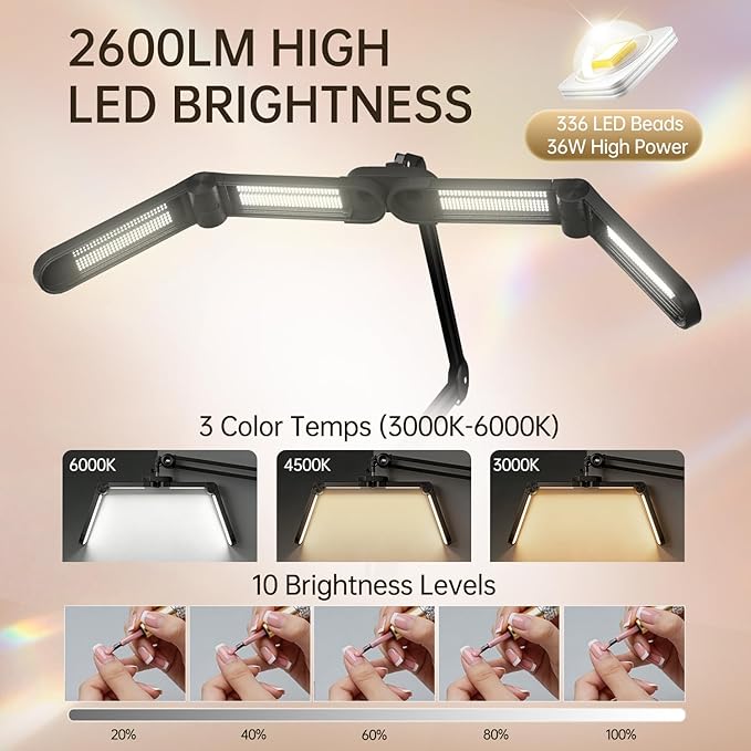 Half Moon Light, 34.65" 36W Foldable Light for Nail Desk LED Lamp for Nail Tech, 3000K-6000K Stepless Dimmable Esthetician Light for Nail, Salon, Tattoo