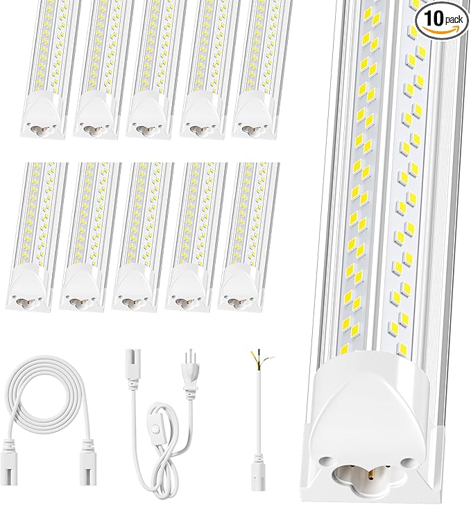 Super Bright 100w 8ft Led Shop Lights 10-Pack| 5000K 15000lm Linkable 8' Led Ceiling Garage Lighting Light Fixtures For Upgrades Garage Shop Workshop Warehouse Barn Lighting| Fluorescent Replacement
