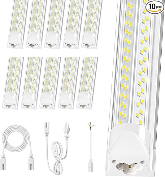 Super Bright 100w 8ft Led Shop Lights 10-Pack| 5000K 15000lm Linkable 8' Led Ceiling Garage Lighting Light Fixtures For Upgrades Garage Shop Workshop Warehouse Barn Lighting| Fluorescent Replacement