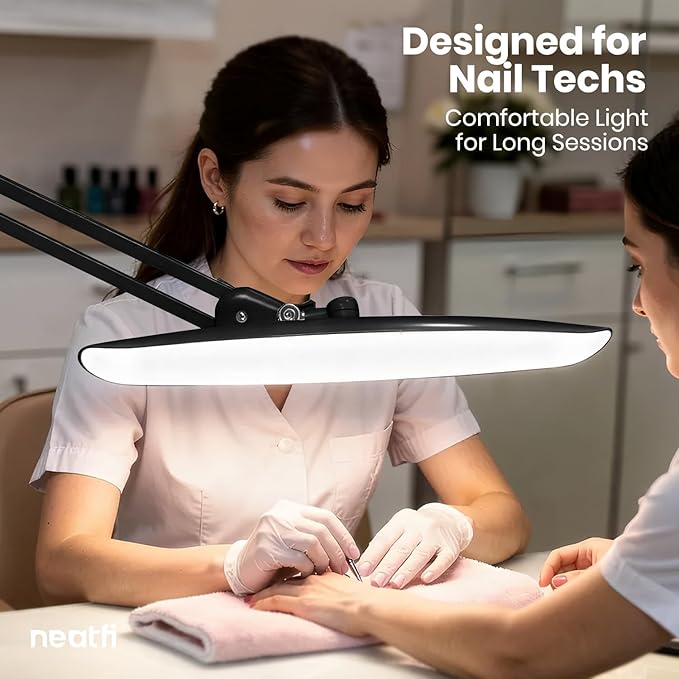 Neatfi XL 2200 Lumens 24W LED Desk Lamp - 4-Level Dimmable Task Light | Home Office, Crafts & Workbench | 20-Inch Wide Head (Black, Non-CCT with Base)