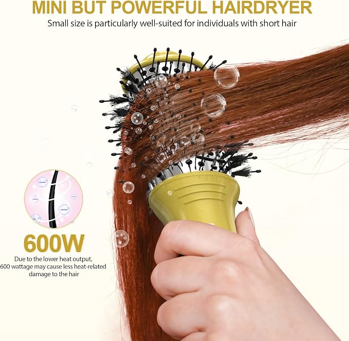 DAN Technology 2-in-1 Dual Voltage Hot Air Brush, Less Frizz & More Shine with Reduced Heat Damage, 2 Inch Oval Volumizer Blow Dryer Brush for Root Lift & Smooth Blowout, Ideal for All Hair