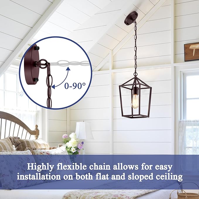 Sheetea 2-Pack Farmhouse Pendant Lights Kitchen Island, Pendant Light Fixtures Hanging Lamp for Dining Room, Modern Kitchen Pendant Lighting Over Island, Metal Cage Design, Brown
