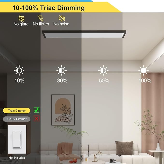 AIKVSXER 18PACK 1x4 LED Flat Panel Light Surface Mount LED Ceiling Light, 5500LM 50W TRIAC 10-100% Dimmable, 3000/4000/5000k AC120V Kitchen Lights Ceiling Flush Mount for Garage/Basement Black
