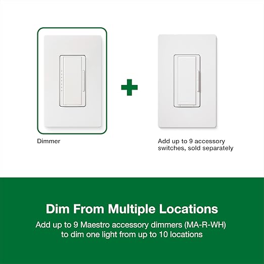 Lutron Maestro LED+ Dimmer Switch for Dimmable LED, Halogen and Incandescent Bulbs, 150W/Single-Pole or Multi-Location, MACL-153M-WH, White (8-Pack)