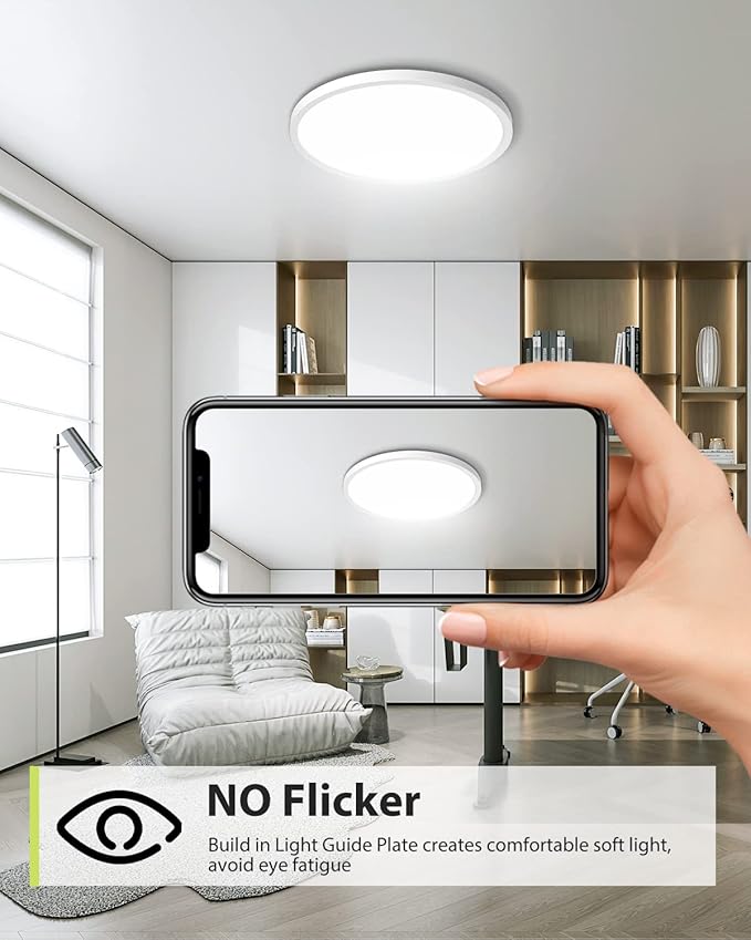 hepside 4PACK Flush Mount LED Ceiling Light Fixture White, 12Inch 28Watt, Dimmable & 3000K-4500K-6000K Ceiling Lamp 3200LM Low Profile Ceiling Light for Kitchen Bedroom Hallway Porch