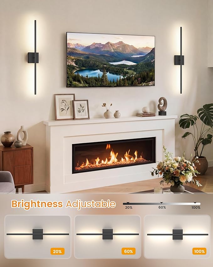 VOLISUN 7800mAh Battery Operated Wall Sconces Set of Two, Black Rechargeable Wall Sconces with Remote, 360° Rotatable Battery Wall Sconce Decor, 34'' Wireless Wall Lights for Bedroom, Living Room