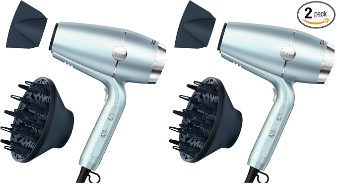 Infiniti PRO CONAIR SmoothWrap Hair Dryer,Blow Dryer with Diffuser and Concentrator Attachments,Advanced Plasma and Ceramic Technology for Less Frizz,More Volume-and Body,Mint,(Pack of 2)